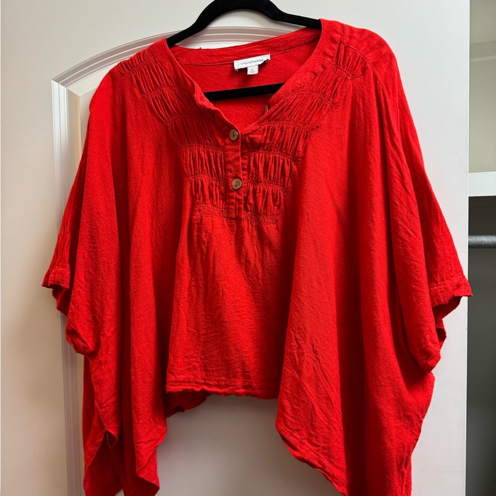 Women's Red Button-Up Shaw Style Top